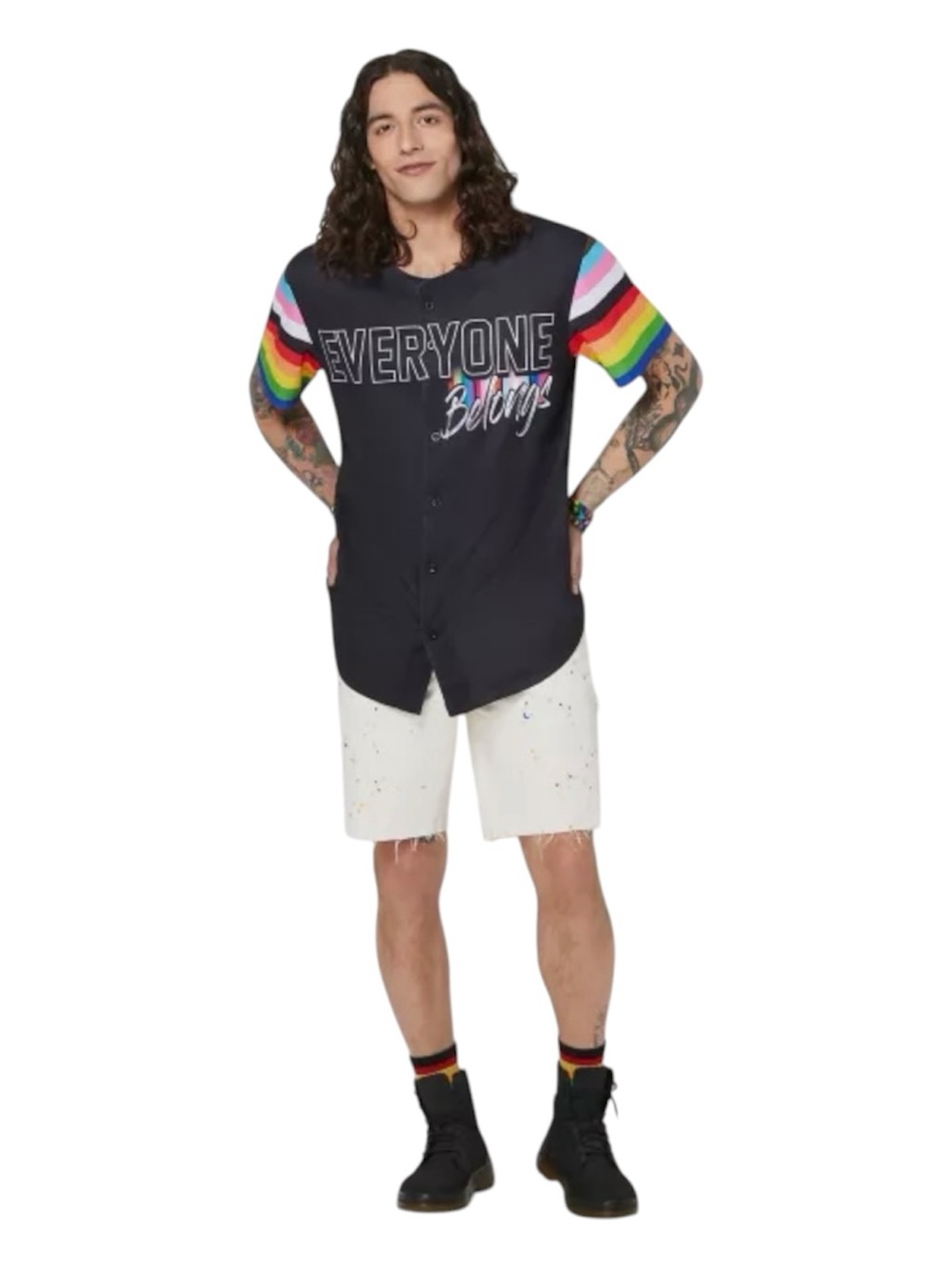 Pride "Everyone Belongs" Bling Rainbow Print Baseball Jersey - Size Medium - NWT - Picture 4 of 8